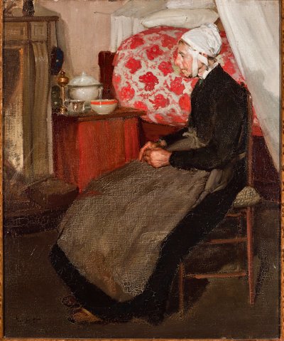 Gammal holländsk kvinna (olja på duk av Richard Emil Miller