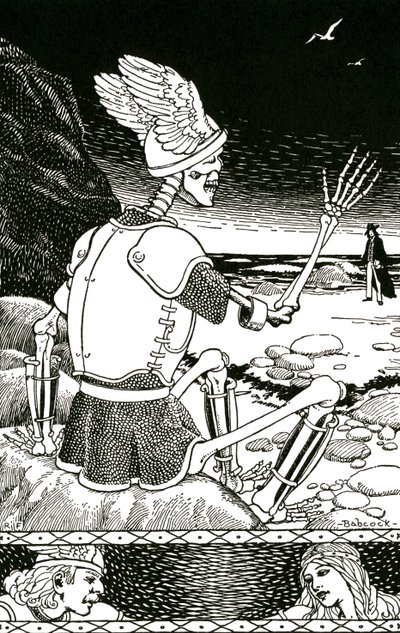 Döden som ett skelett tar farväl av en man, ca 1930 (litografi) av Richard Fayerweather Babcock