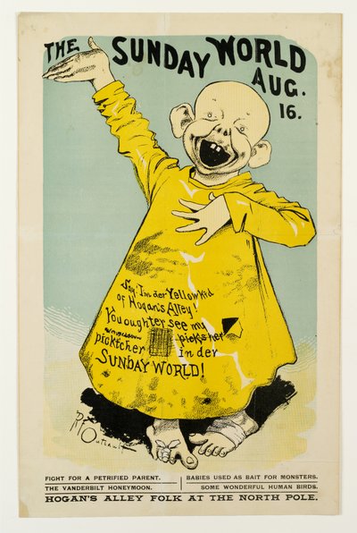 The Sunday World 16 augusti: Say, Im der Yellow Kid från Hogans Alley..., ca 1895-98 litho av Richard Felton Outcault