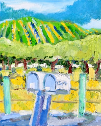 Postlådor och vingård, Napa, 2019 av Richard Fox