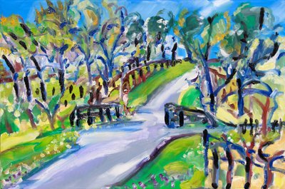 Walking up the Road, 2021 (olja på duk) av Richard Fox