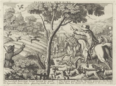 Jacht op patrijsvogels Partridge Hawking (titel på objekt) Jachtpartijen (serietitel) Flera sätt att jakt, hawking och fiske, enligt engelskt sätt (serietitel) av Richard Gaywood (possibly)