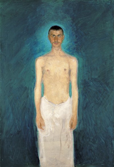 Semi-naken självporträtt - Målning av Richard Gerstl (1883-1908), olja på duk (159x109 cm) av Richard Gerstl