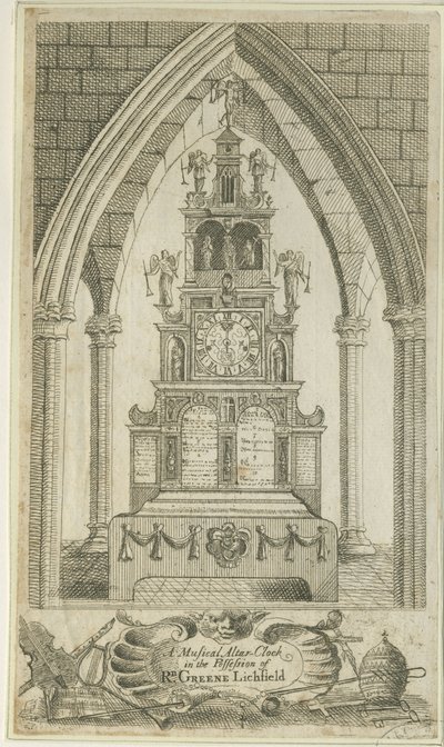 Lichfield - Musical Altar-Clock: etsning och [?1700-talet] (tryck) av Richard Greene