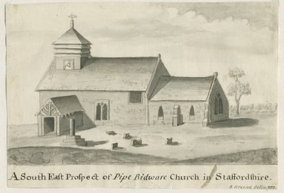Pipe Ridware Church: sepiamålning, 1777 av Richard Greene