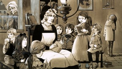 En "Dame-skola" från 1830-talet (gouache på papper) av Richard Hook