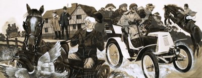 En bullrig ny motorbil som skrämmer bybor och deras hästar av Richard Hook