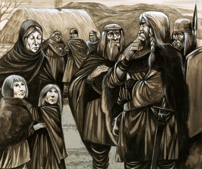 Barn till fattiga anglosaxiska familjer som säljs som slavar (gouache på papper) av Richard Hook