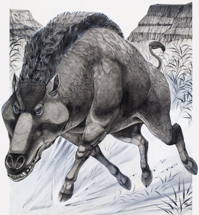 Daeodon (gouache på papper) av Richard Hook