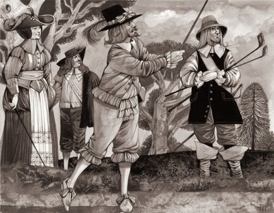 Golf, det kungliga spelet (gouache på papper) av Richard Hook