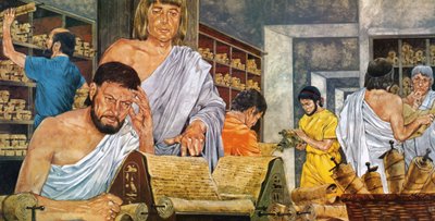 Lärda i arbete i det berömda biblioteket i Alexandria av Richard Hook