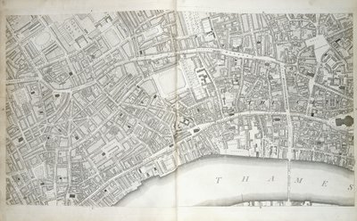 Plåt från "Plan of the Cities of London and Westminster the Borough of Southwark, and Parts Adjoining", c.1792-1799 av Richard Horwood