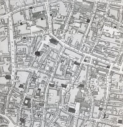 Gatukort över London runt Guildhall, ca 1795 (tryck) av Richard Horwood
