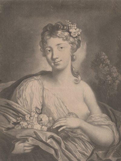 Vår: en ung kvinna som håller blommor i sin kappa, 1775. av Richard Houston