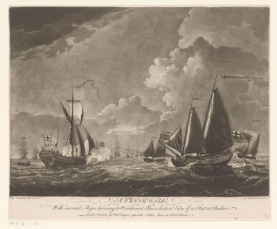 Flotta på ett oroligt hav A Fresh Gale (titel på objekt) av Richard Houston