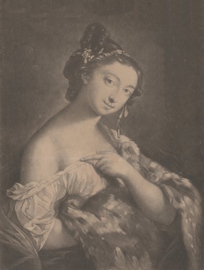 Vinter: en kvinna som håller en fläckig pälsmantel, 1775. av Richard Houston