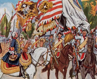Vid segerfirandet i Hohenfriedberg. 4 juni 1745 (förstärkt färglitografi) av Richard Knotel