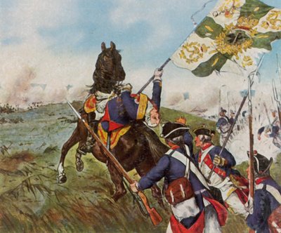 Schwerins död i närheten av Prag den 6 maj 1757 (förstärkt färglitografi) av Richard Knotel