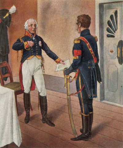Den preussiske generalen Courbière, befälhavare i Graudenz, och den franske förhandlaren Savary av Richard Knotel
