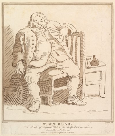 Mr Ben: Read, A Member of Hogarths Club at Bedford Arms Tavern, Drawn b..., 27 november 1781. av Richard Livesay
