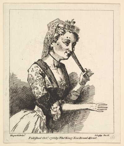 Förvånad kvinna från Hogarths Morning, oktober 1788. av Richard Livesay