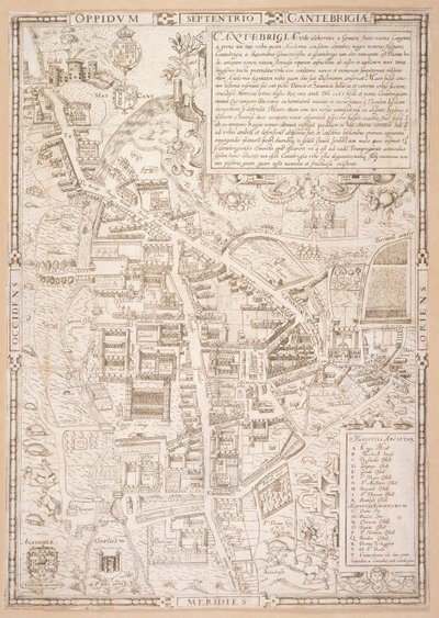 Karta över Cambridge, från Caius "Historia Cantabrigensis Academia", 1574 av Richard Lyne