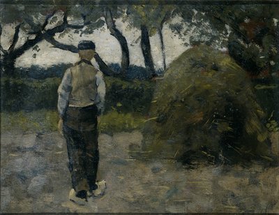 En bonde som står nära en hö-stack av Richard Nicolaüs Roland Holst