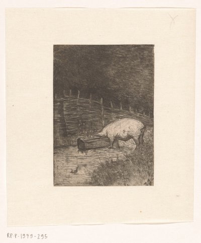 Gris som äter från ett tråg av Richard Nicolaüs Roland Holst