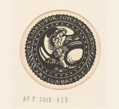 Ex libris av Joyce Haworth Konst är en strid (titel på objekt) av Richard Nicolaüs Roland Holst