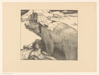 Tsar Nicholas II av Ryssland på den ryska björnen Den ryska björnen ryter fred (originaltitel) av Richard Nicolaüs Roland Holst