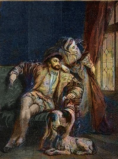 Francis I och Margarita av Navarra - Francois I kung av Frankrike med sin syster Marguerite av Angoulema (1492-1549) Drottning av Navarra - gravyr av Richard Parkes Bonington (1802-1828) - av Richard Parkes (after) Bonington