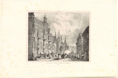 Vy över kyrkan Saint-Gervais-et-Saint-Protais i Gisors, blad ur serien "Voyages pittoresques et romantiques dans l