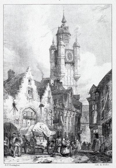 Bergues: Marknadstornet av Richard Parkes Bonington