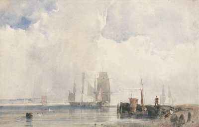 Frakt i en mynning, förmodligen nära Quilleboeuf av Richard Parkes Bonington