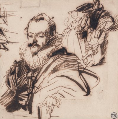Studie av en gentleman i 1600-talsdräkt, efter Van Dyck av Richard Parkes Bonington