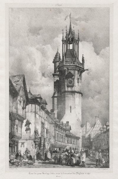 Pittoreska och romantiska resor i det antika Frankrike, Normandie: Tour du Gros-Horloge, Evreux av Richard Parkes Bonington