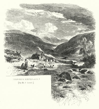 Telfords födelseplats (gravyr) av Richard Principal (after) Leitch