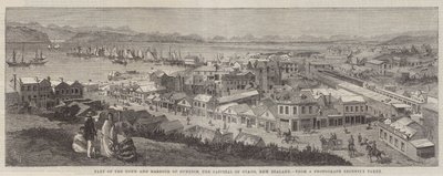 Del av staden och hamnen i Dunedin, huvudstaden i Otago, Nya Zeeland. av Richard Principal Leitch