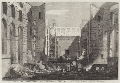 Ruinerna av Covent-Garden Theatre, Hennes Majestät och Prinsessan Kungligas besök av Richard Principal Leitch