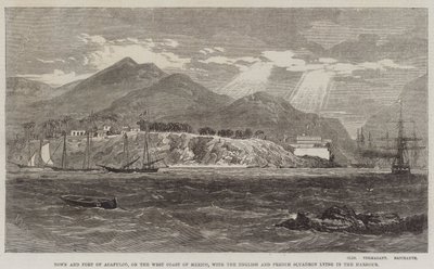 Byen og fortet Acapulco, på Mexicos vestkyst, med den engelske og franske eskadron liggende i havnen. av Richard Principal Leitch