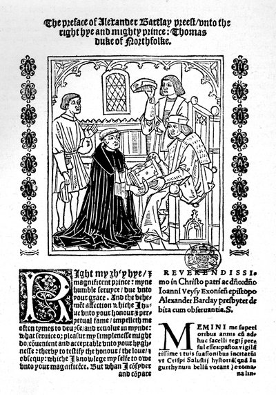 Översättaren presenterar sin bok för hertigen av Norfolk., c1500-1520, 1923 av Richard Pynson
