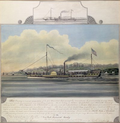 Hudson River Steamboat "Clermont", 1858 (wc på papper monterat på duk) av Richard Varick De Witt