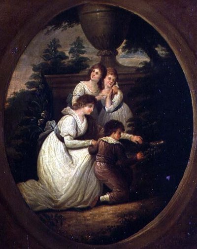 Familjegrupp i en trädgård, ca 1790 (olja på koppar) av Richard Westall