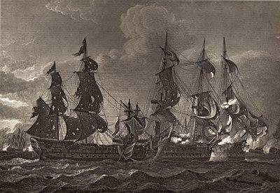 HMS Captain boarding the San Nicholas and the San Josef, illustration fra 
