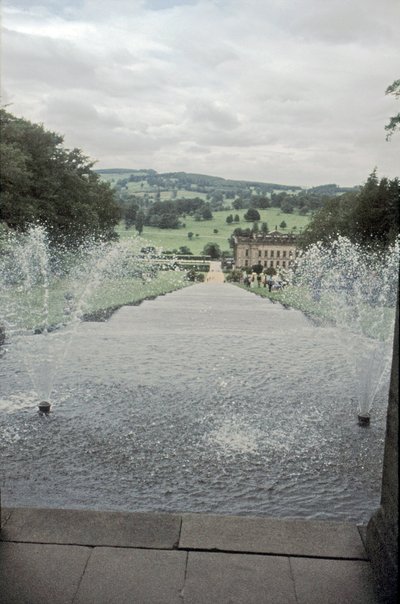 Chatsworth House från toppen av Cascade, Derbyshire, c1980-talet av Richard Williams