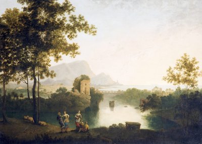 Kväll vid River Mouth med bönder som dansar (olja på duk) av Richard Wilson