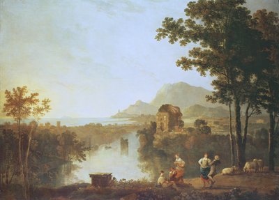 Vidsträckt kustlandskap på kvällen (olja på duk) av Richard Wilson