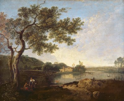 Italiensk flodscen med figurer av Richard Wilson