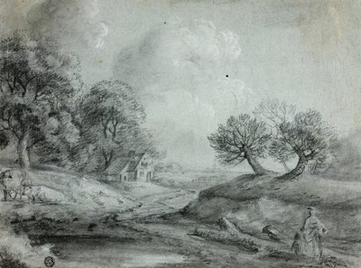 Landskap med kvinna och kor (recto); Skiss av ett landskap (verso) av Richard Wilson