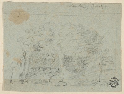 Skiss av träd nära bro (recto); Skiss av byggnad (verso) av Richard Wilson